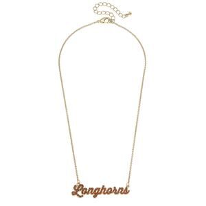 Texas Longhorns Pavé Autograph Enamel Necklace Orange Gold